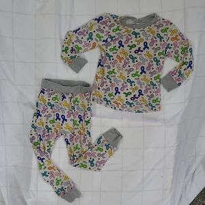 Bamboo Babie 4T White Cancer Awareness Ribbon Bamboo Pajama Set with Grey Trim